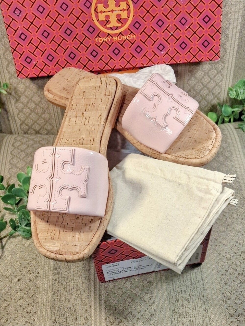 Tory Burch Double T Pink Patent Leather Slide Sandsls